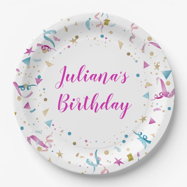 Confetti Party Pink und Blue Sparkle Geburtstag Pappteller (Vorderseite)