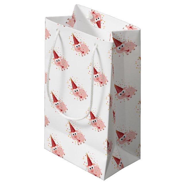 Confetti-Party-Schwein Kleine Geschenktüte (Vorderseite Schrägansicht)
