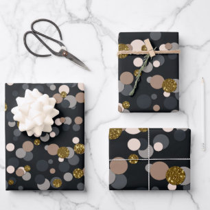 Confetti Peach, Maple, Grau und Gold Glitzer Geschenkpapier Set