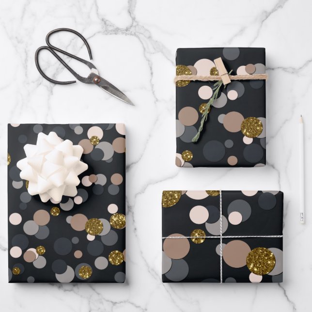 Confetti Peach, Maple, Grau und Gold Glitzer Geschenkpapier Set (Vorderseite)