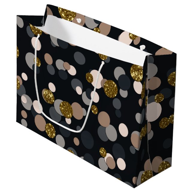 Confetti Peach, Maple, Grau und Gold Glitzer Große Geschenktüte (Vorderseite Schrägansicht)