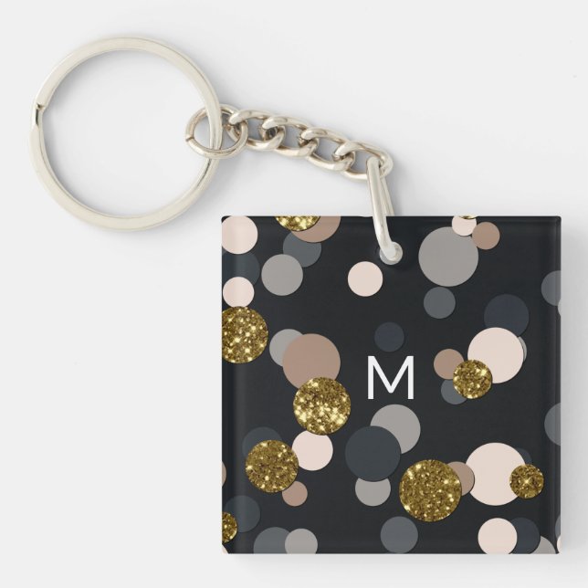Confetti Peach, Maple, Grau und Gold Glitzer Schlüsselanhänger (Vorderseite)