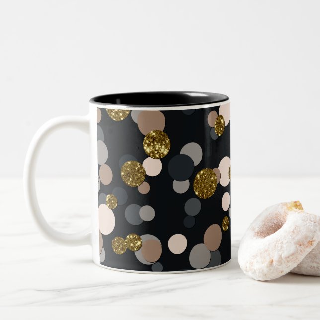 Confetti Peach, Maple, Grau und Gold Glitzer Zweifarbige Tasse (Mit Donut)