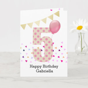 Confetti Pink Polka Dot 5. Geburtstag Karte