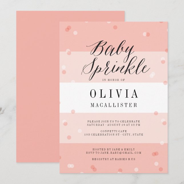 Confetti Pink Stripes Girl Baby Sprinkle Einladung (Vorne/Hinten)