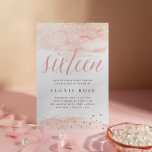 Confetti Pop Blush & Gold | 16 . Geburtstag Birthd Folieneinladung<br><div class="desc">Chic 16 . Geburtstag Einladungen in Rosa und Grau mit schlichten Waschbecken von rot rosa Wasserfarbe oben und unten mit Goldfolie Konfetti und "sechzehn" in rosa Aquarellschrift. Genießen Sie Ihre 16 Geburtstagsparty im eleganten Grau.</div>