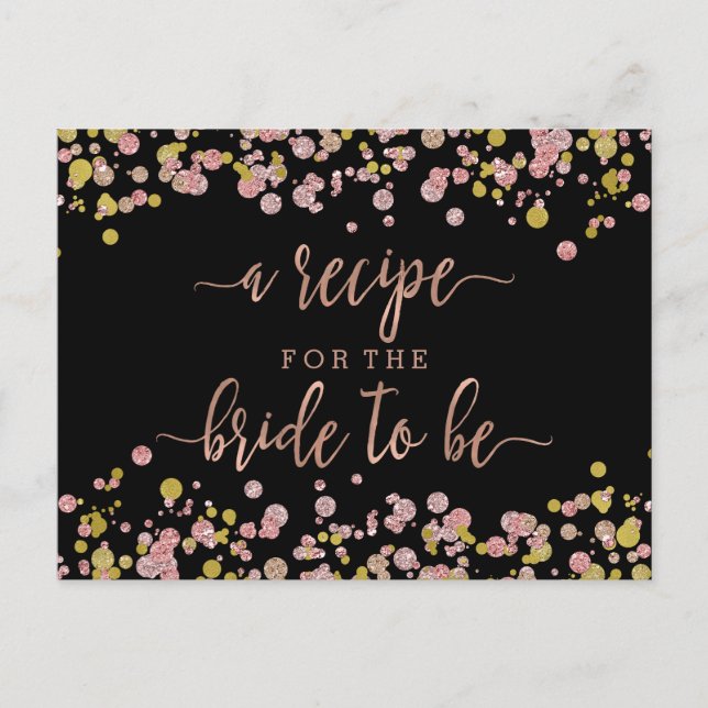 Confetti Rose Gold Brautparty Rezept Karte (Vorderseite)