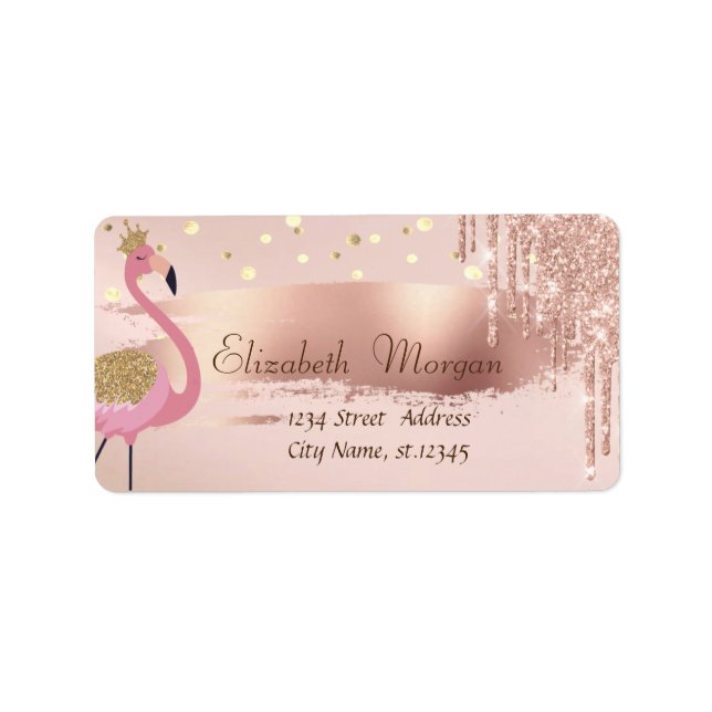 Confetti, Rose Gold Drops Pinselstriche Flammen Adressaufkleber (Vorne)