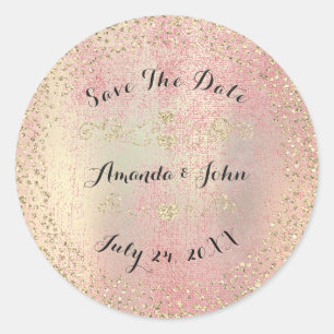 Confetti Rose Gold Glitzer Save the Date Peach But Runder Aufkleber
