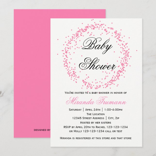 Confetti rose - Invitation Baby shower (Devant / Derrière)