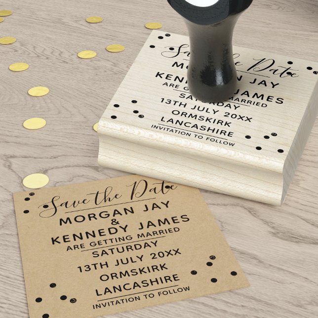 Confetti Save the Date DIY Wedding Rubber Briefmar Gummistempel (Just add your wedding details and get stamp happy!)