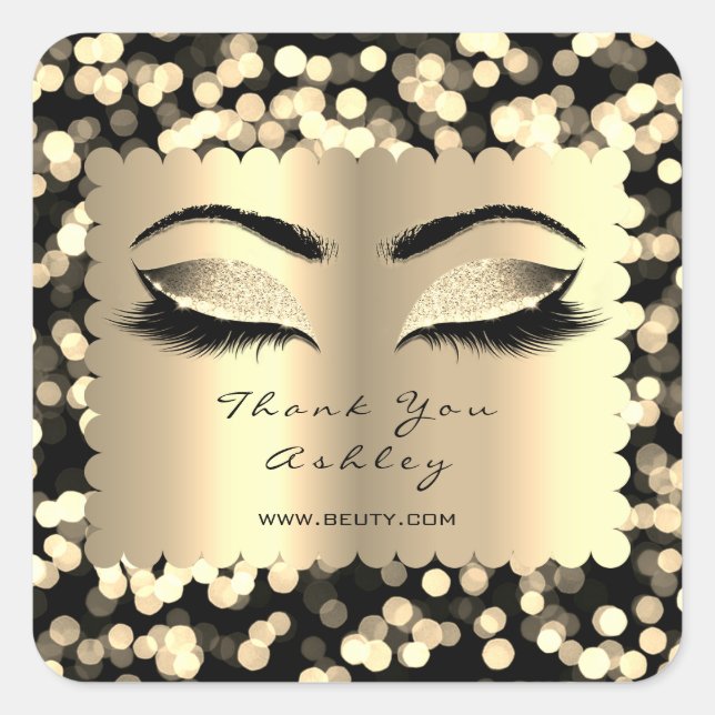 Confetti Sepia Glitzer Gold Lash Augen Vielen Dank Quadratischer Aufkleber (Vorderseite)