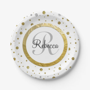 Confetti Silver/Gold Monogramm Pappteller