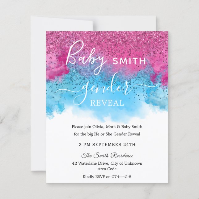 Confetti Smoke Baby Gender Offenlegung Einladung (Vorderseite)