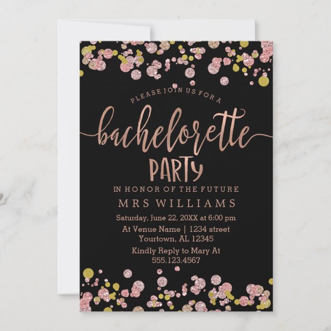 Confetti Sparkle Bachelorette Party Invitation (Devant)