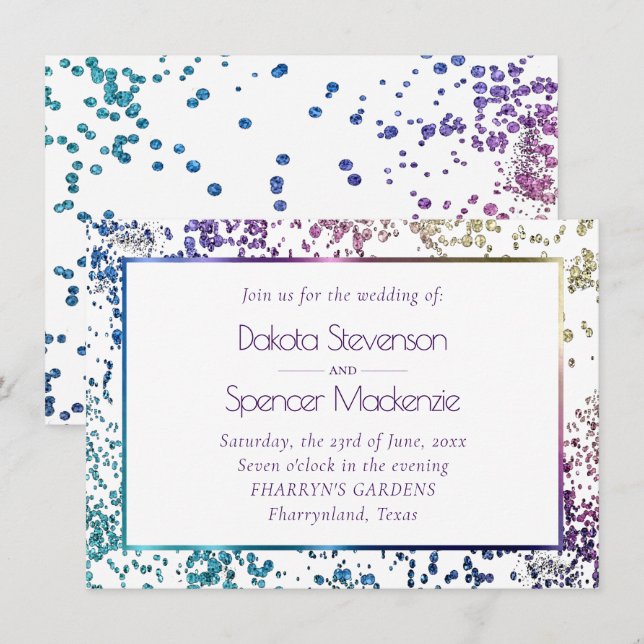 Confetti Sparkle | Farbenfrohe Diamantstaubdecke Einladung (Vorne/Hinten)