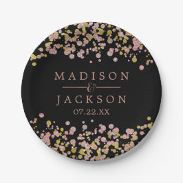 Confetti Sparkle Shine Rose Gold Wedding Monogram Pappteller