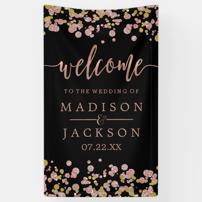 Confetti Sparkle Shine Rose Gold Wedding Willkomme Banner (Vertikal)