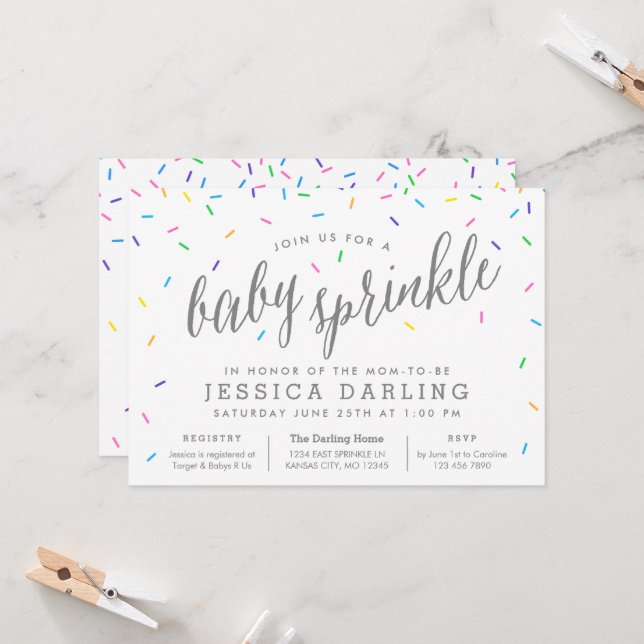 Confetti Sprinkles Baby Einladungen (Vorderseite/Rückseite Beispiel)