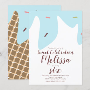 Confetti Sprinkles Tropfen Eis Creme Cone Blue Einladung