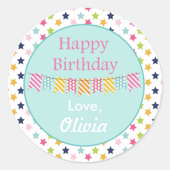 Confetti Stars Custom Birthday Stickers (Vorderseite)