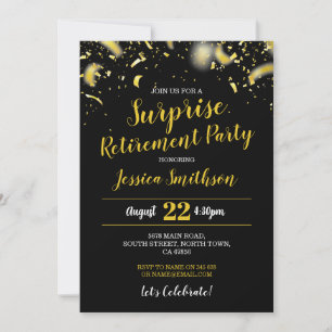Confetti Surprise Retirement Party Black Gold Einladung