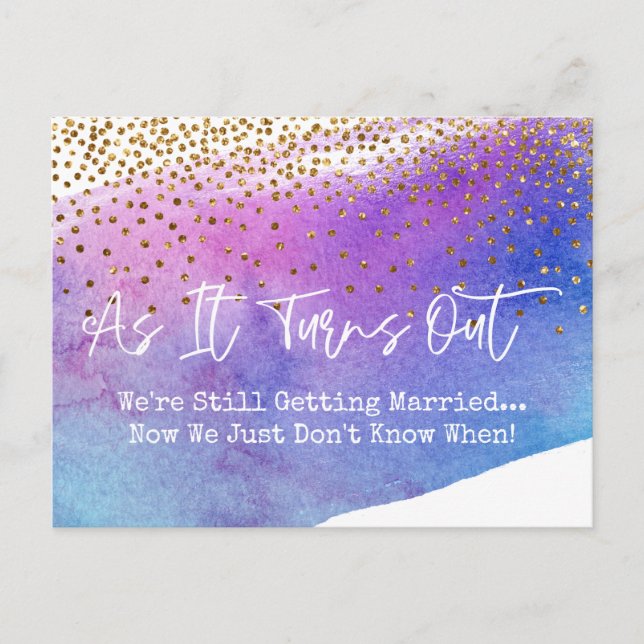 Confetti & Watercolor Sassy Verspätete Hochzeit Postkarte (Vorderseite)