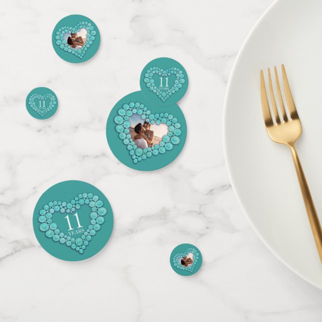 Confettis 11e anniversaire mariage turquoise photo du coeur (Groupe)