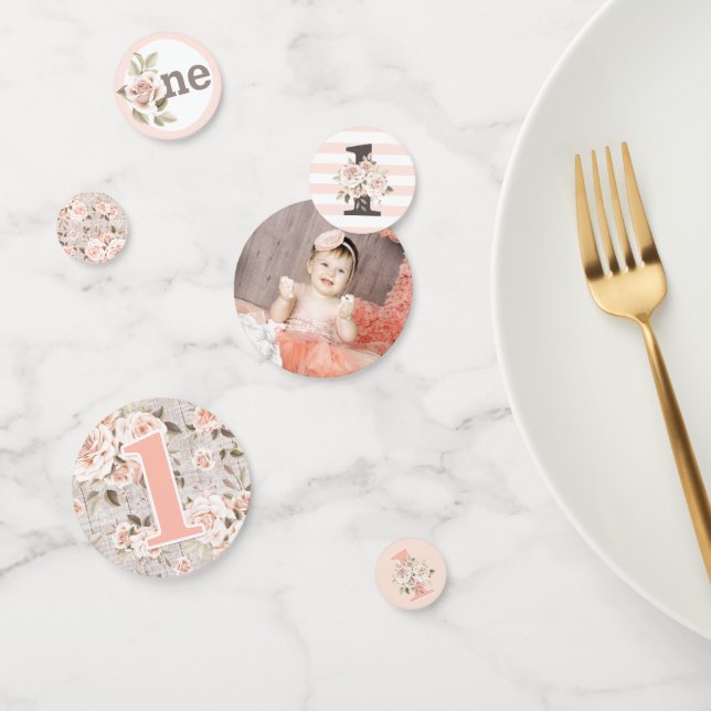 Confettis 1er anniversaire Rustic Wood Shabby Chic Rose Flor (Groupe)