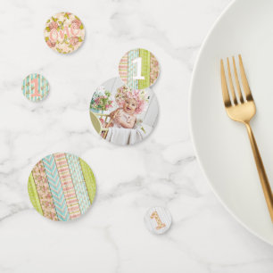 Confettis 1er anniversaire Shabby Chic Rose Rustic Wood Flor
