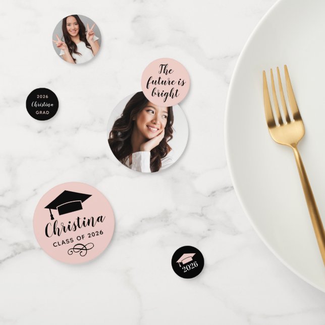 Confettis 2025 Blush Pink Custom Photo Graduation Party (Groupe)
