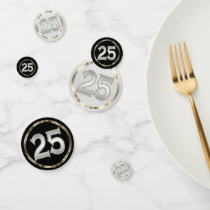 Confettis 25e Parties scintillant noire et blanche