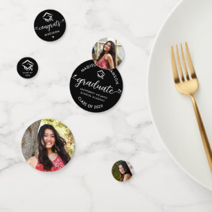 Confettis 3 Graduation Photo Black Modern Script Hearts Casq