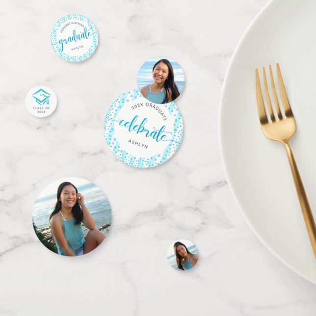 Confettis 3 Photo Graduation bleu turquoise Parties scintill (Groupe)