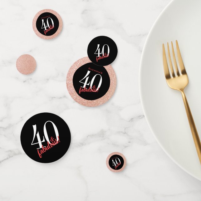 Confettis 40 et Fabulous Black et Rose Gold Parties scintill (Groupe)