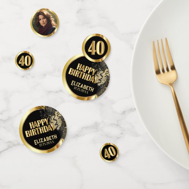 Confettis 40e anniversaire - Noir et Or - Photo (Groupe)