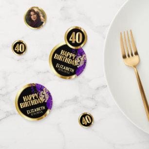 Confettis 40e anniversaire - violet, noir et or - Photo