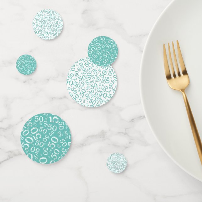 Confettis 50e anniversaire Cool Numéro Motif Turquoise et bl (Groupe)
