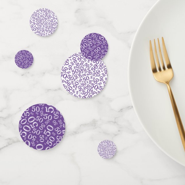 Confettis 50e anniversaire Cool numéro Motif violet et blanc (Groupe)