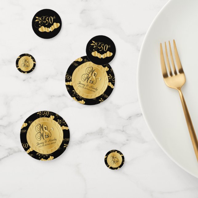 Confettis 50e anniversaire de Mariage d'or sur le noir (Groupe)