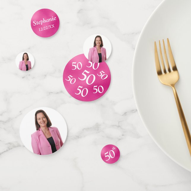 Confettis 50e anniversaire photo Hot Pink Foil Table Confett (Groupe)