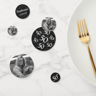 Confettis 50e anniversaire Photo Parties scintillant noire T