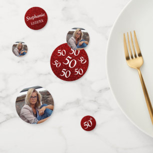 Confettis 50e anniversaire Photo Parties scintillant rouge