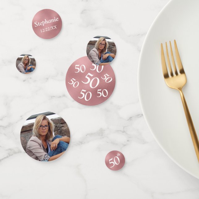 Confettis 50e anniversaire Photo Rose Gold Foil Table Confet (Groupe)