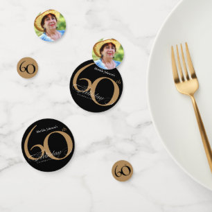 Confettis 60e anniversaire Black Gold Elegant Calligraphie