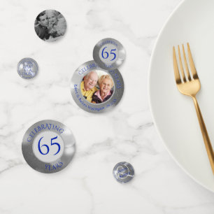 Confettis 65e anniversaire de la photo Blue Silver