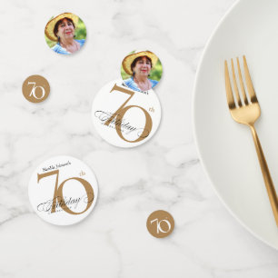 Confettis 70e anniversaire Gold White Calligraphie Élégante