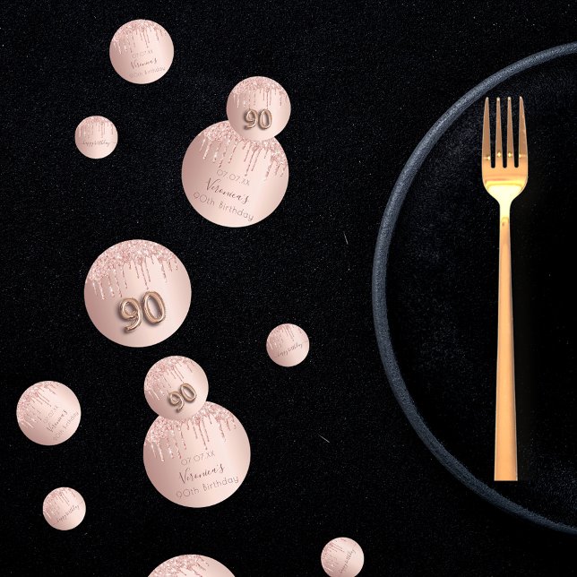 Confettis 90e anniversaire rose or parties scintillant rose  (Créateur téléchargé)