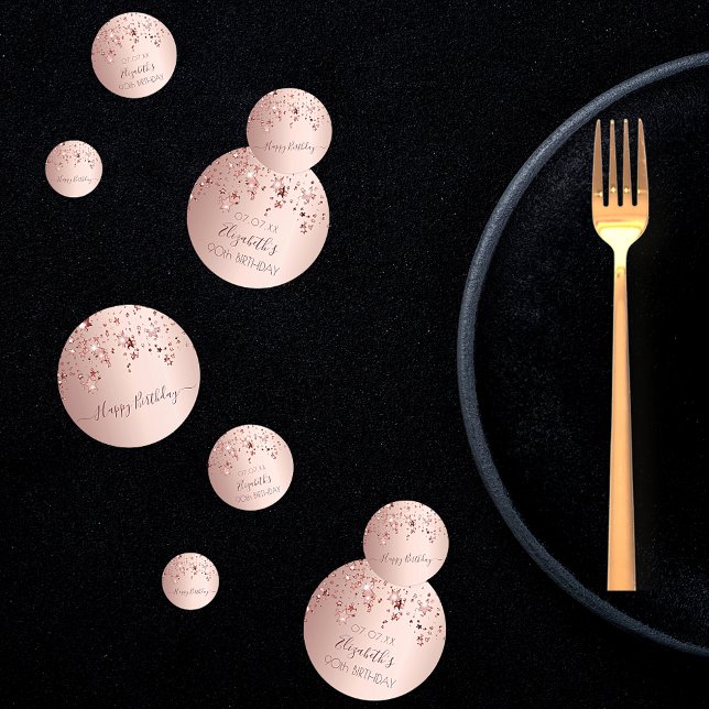 Confettis 90e anniversaire rose or rose étoiles glam (Créateur téléchargé)