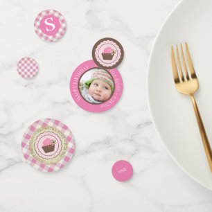 Confettis Anniversaire des En vichy roses et des cupcake